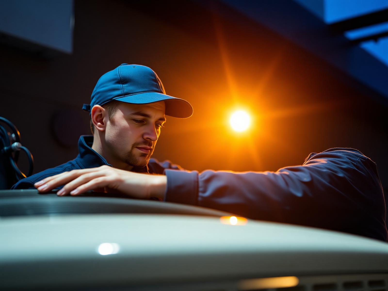 HVAC technician servicing an outdoor AC unit
